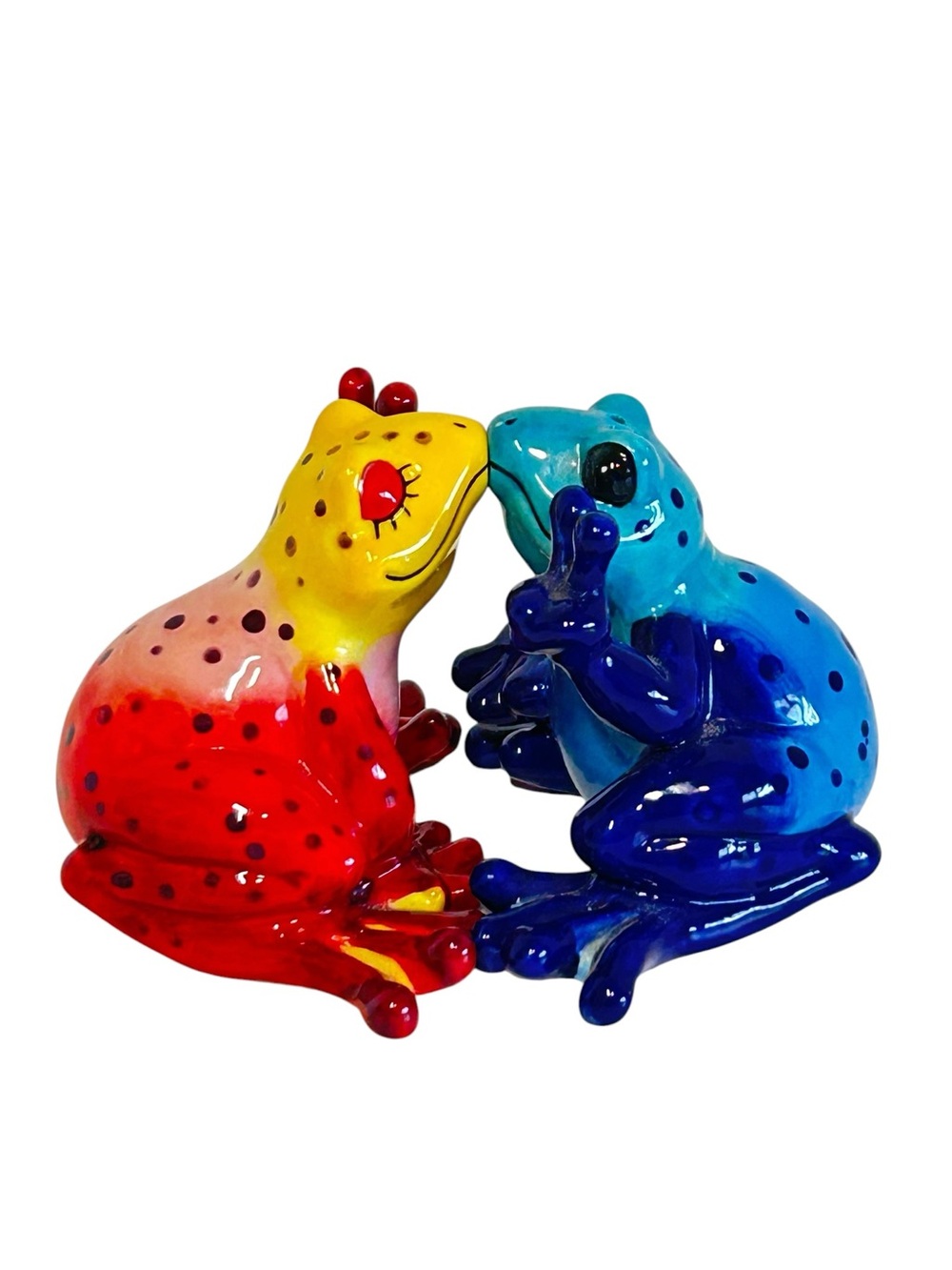 Colorful Red Blue Kissing Frog Salt and Pepper Shakers